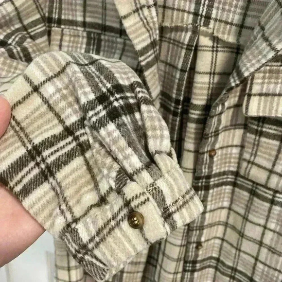 Princess Polly Plaid Flannel Shirt Shacket Sz 2 Brown Cream Layering Fall Staple - Picture 7 of 10